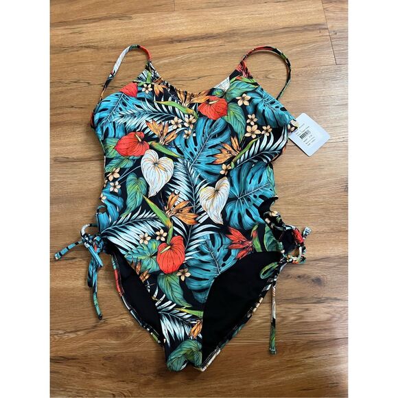 Indigo Other - Indigo Tropical Floral One Piece Swimsuit - Black, Green, Red, Orange